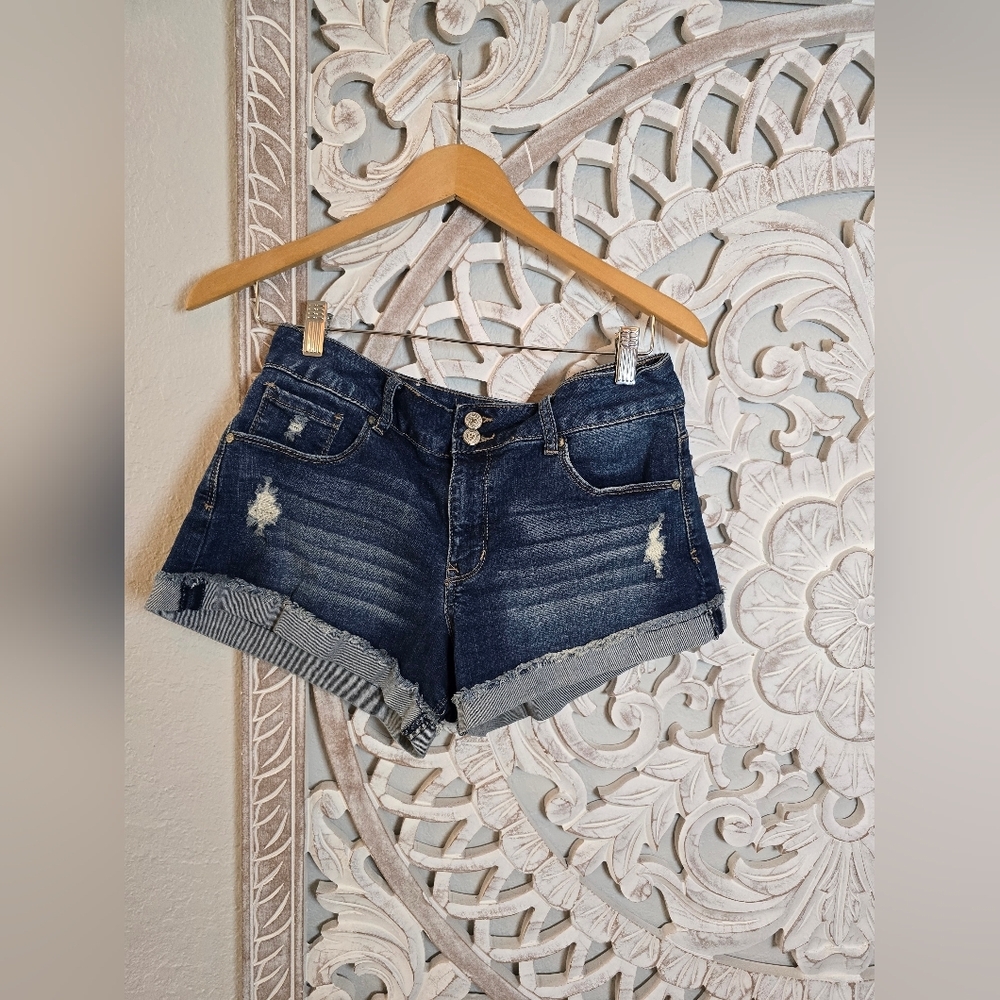 Altar'd State Dark Blue Distressed Jean Shorts Size 28